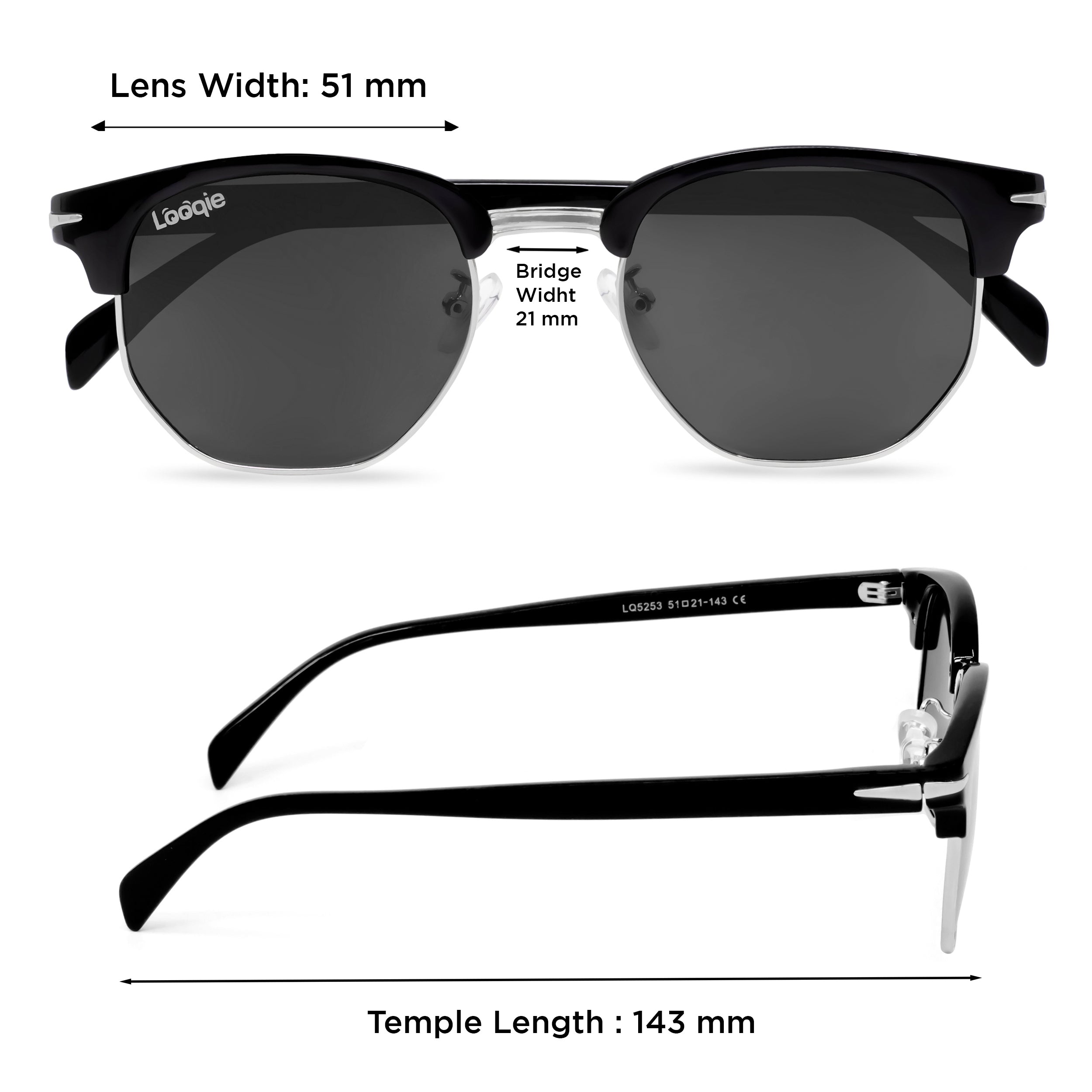 Looqie Rayz Edition Black And Grey Sunglasses