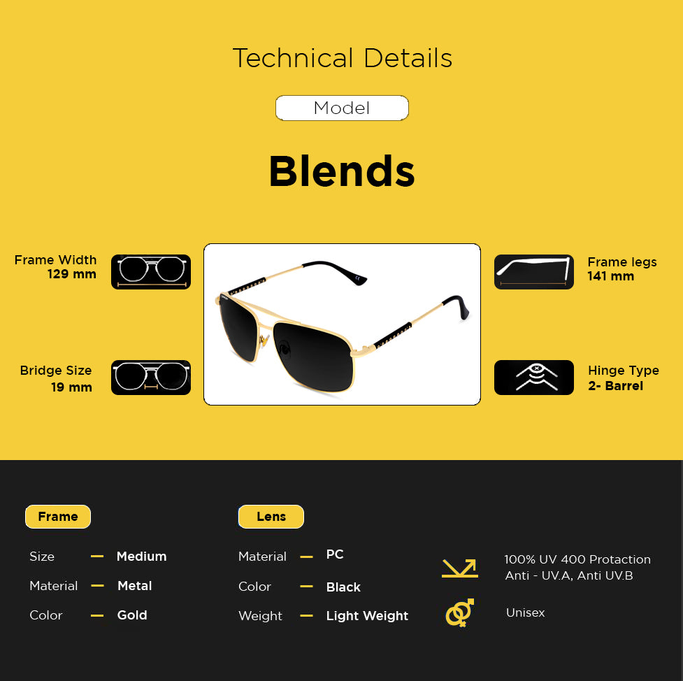 Looqie Blends Edition Gold And Black Sunglasses