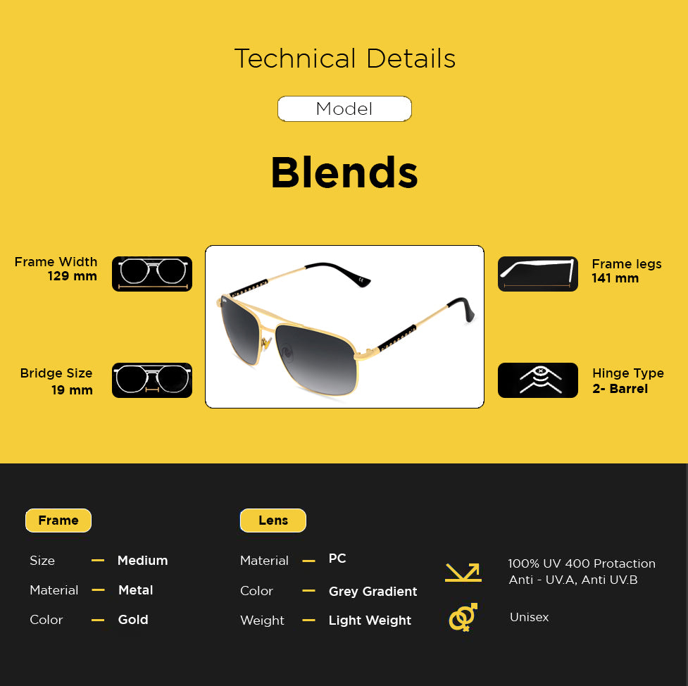 Looqie Blends Edition Gold And Grey Gradient Sunglasses