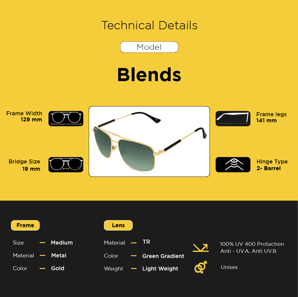 Looqie Blends Edition Gold And Green Gradient Sunglasses