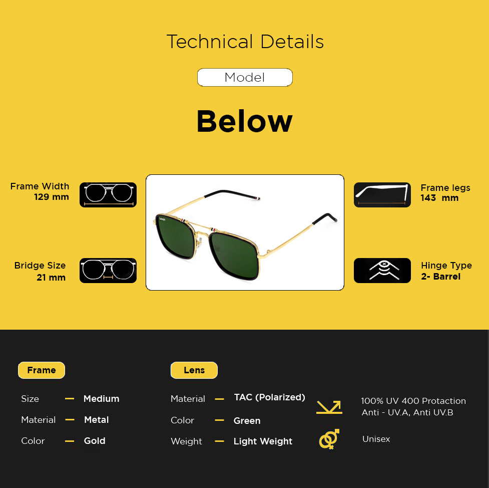 Looqie Below Edition Gold And Green Sunglasses