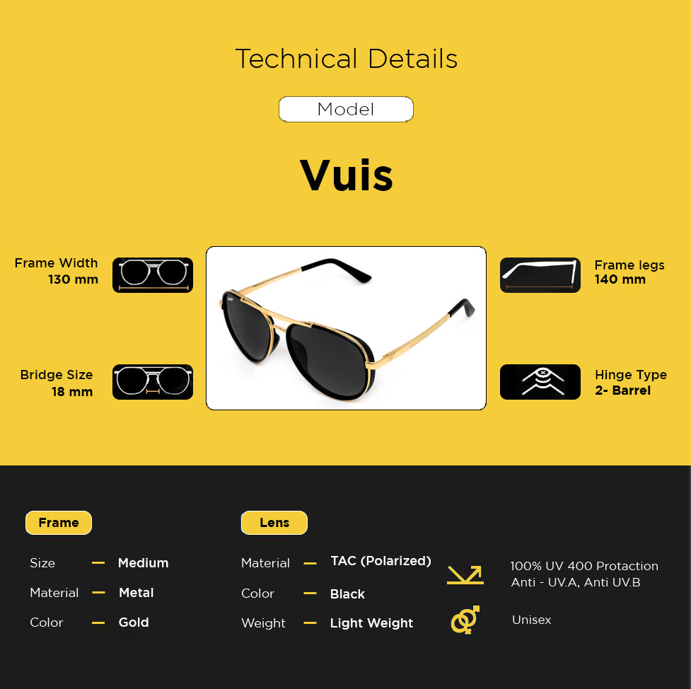 Looqie Vuis Edition Gold And Black Sunglasses