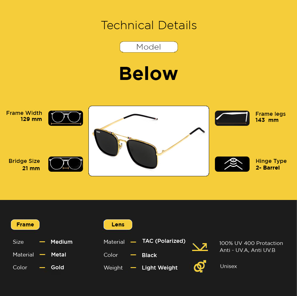 Looqie Below Edition Gold And Black Sunglasses